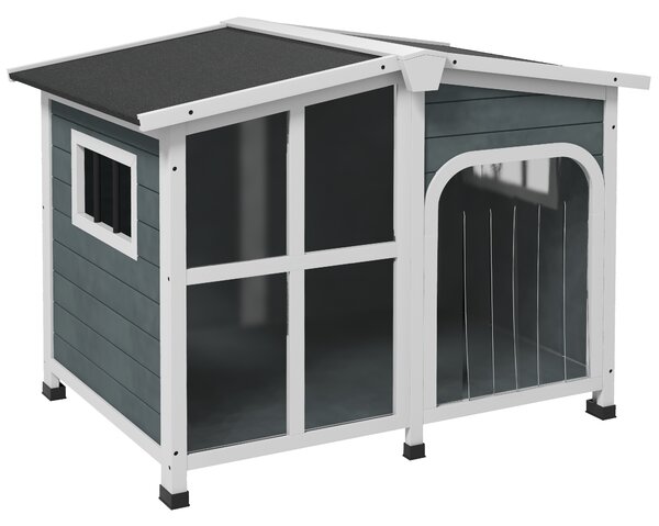 PawHut Cuccia per Cani Taglia Media da Esterno con Tetto Apribile in Legno, 101x66.5x70.5 cm, Grigio