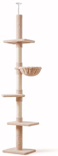 PawHut Albero Tiragraffi Multilivello a Soffitto con Amaca e Altezza Regolabile, 40x34x230-260cm, Beige|Aosom