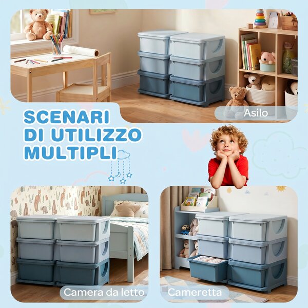 HOMCOM Cassettiera 6 Cassetti per Bambini 3-6 Anni con Bordi Arrotondati, in PP Blu, 75x37x56.5 cm | Aosom Italy