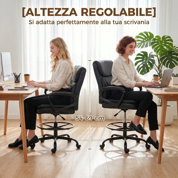 HOMCOM Sedia Ufficio Girevole in Finta Pelle, Altezza Regolabile, Schienale Alto, Braccioli, per Studio, Nero | Aosom Italy