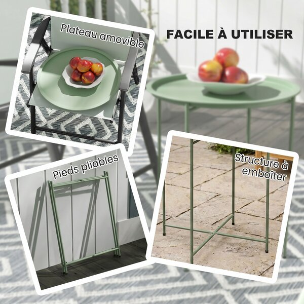 Outsunny Tavolino da Giardino con Vassoio Rimovibile e Gambe Pieghevoli in Acciaio, Ø46x50 cm, Verde | Aosom Italy