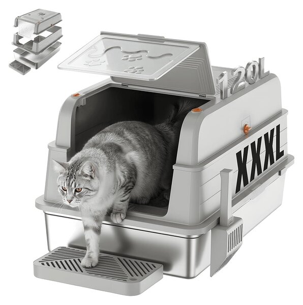 JUMMICO, lettiera per gatti da 120 litri, in acciaio inossidabile, 3-in-1, realizzata in acciaio inossidabile (aperta/semi-chiusa)