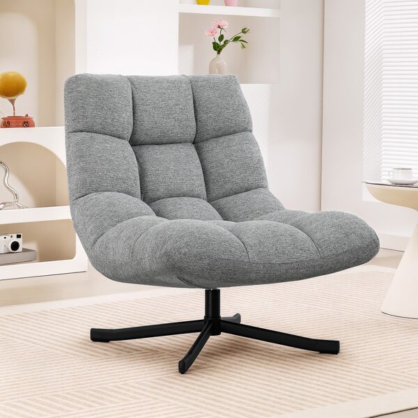 HOMCOM Poltrona da salotto senza braccioli, girevole, in tessuto di ciniglia impermeabile, seduta ampia, 75 x 95 x 90 cm, Grigio | Aosom Italy