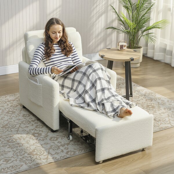 HOMCOM Poltrona letto rivestita in tessuto Teddy, 72 x 85,5 x 91 cm, Crema | Aosom Italy