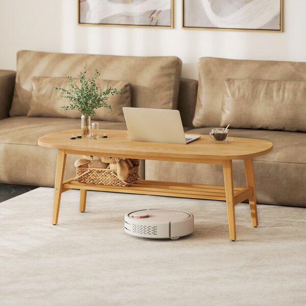 HOMCOM Tavolino Moderno con Ripiano Aperto e Gambe in Legno, Carico Massimo 100 kg, 120x60x42 cm, Legno Naturale | Aosom Italy