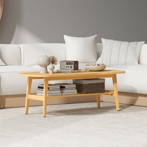 HOMCOM Tavolino Moderno con Ripiano Aperto e Gambe in Legno, Carico Massimo 100 kg, 120x60x42 cm, Legno Naturale | Aosom Italy