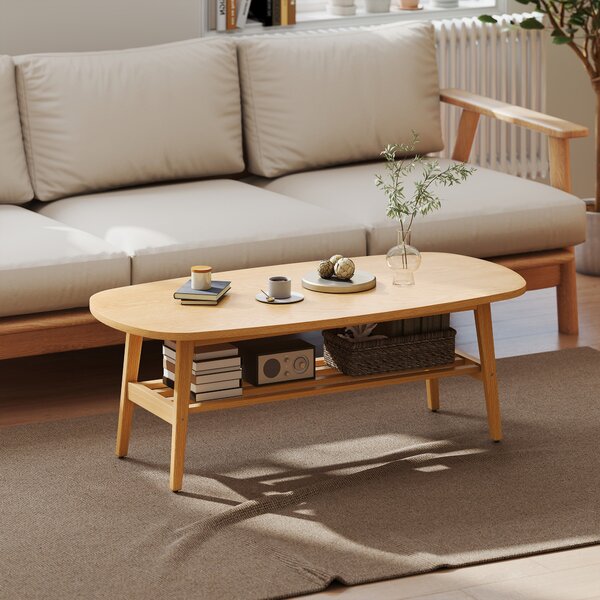 HOMCOM Tavolino Moderno con Ripiano Aperto e Gambe in Legno, Carico Massimo 100 kg, 120x60x42 cm, Legno Naturale | Aosom Italy