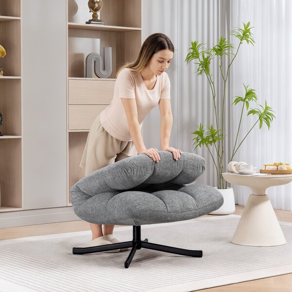 HOMCOM Poltrona da salotto senza braccioli, girevole, in tessuto di ciniglia impermeabile, seduta ampia, 75 x 95 x 90 cm, Grigio | Aosom Italy