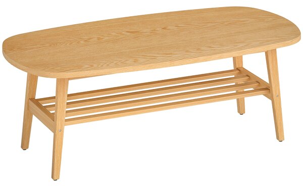 HOMCOM Tavolino Moderno con Ripiano Aperto e Gambe in Legno, Carico Massimo 100 kg, 120x60x42 cm, Legno Naturale | Aosom Italy