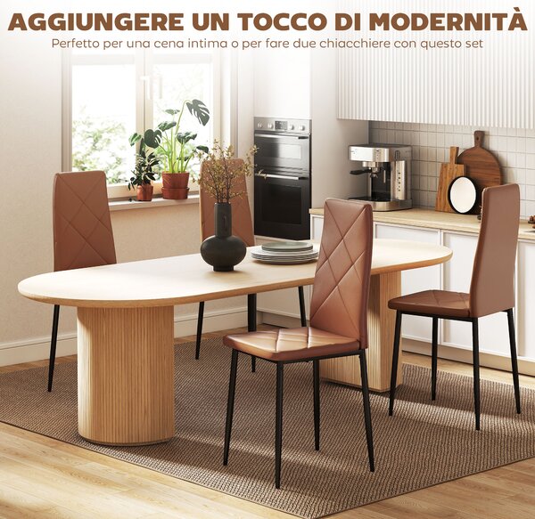 HOMCOM Set di 4 Sedie da Pranzo Moderne con Schienale Alto in Finta Pelle e Acciaio, 41x50x97 cm, Marrone | Aosom Italy