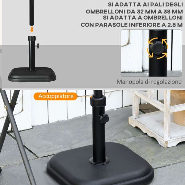 Outsunny Base per Ombrellone da Giardino in Plastica e Cemento da 11kg, 36x36x31cm, Nero|Aosom