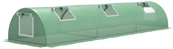 Outsunny Serra Piccola con 5 Finestrelle e Griglia Centrale, in Acciaio, PE e PP, 300x80x45 cm, Verde