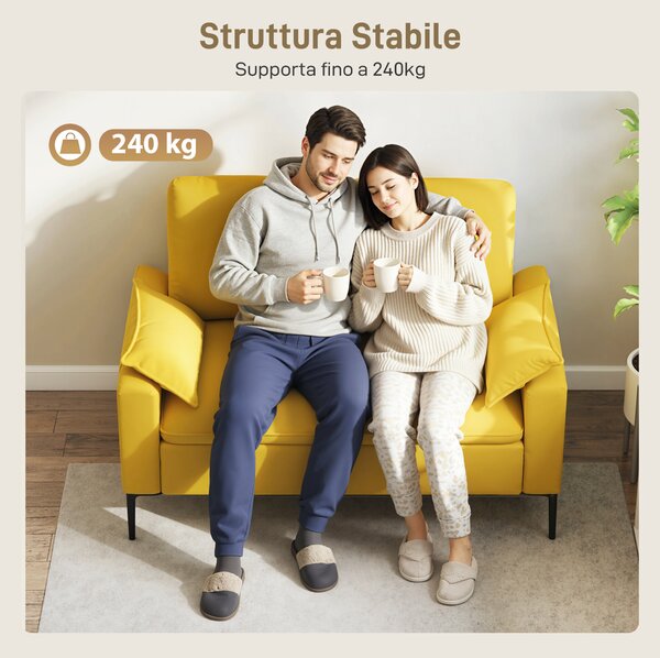 HOMCOM Divano 2 Posti Moderno con Cuscini e Rivestimento in Tessuto Spugna, 130x77x84 cm, Giallo | Aosom Italy