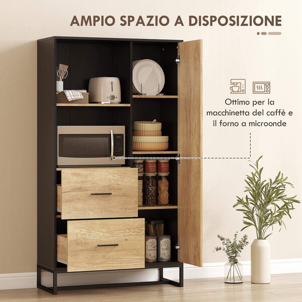 HOMCOM Credenza Moderna da Cucina con 2 Cassetti, 2 Ripiani e un Armadietto, 88x35x160 cm, Legno e Nero | Aosom Italy