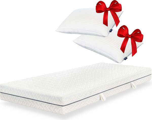 ESSENCE SLEEP - Materasso in schiuma EASY - 140 x 200 x 18 cm, H2, con 2 cuscini in schiuma viscoelastica, anima ergonomica, traspirante e anti-pressione