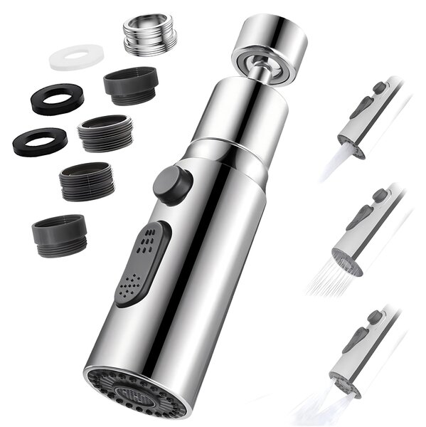 Aeratore per rubinetto da cucina - Bocchetta girevole a 360° - 3 getti d'acqua - Argento