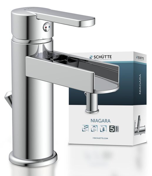 Miscelatore per lavabo NIAGARA con bocca di erogazione, miscelatore per bagno, miscelatore monocomando con scarico a scomparsa cromo