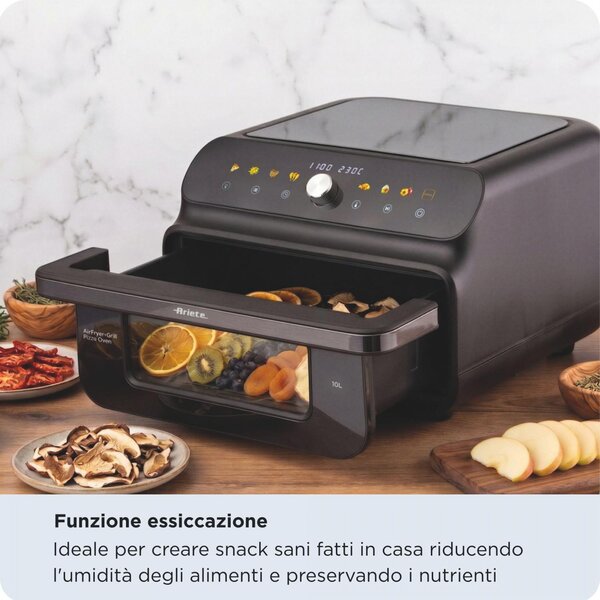 Ariete Friggitrice ad Aria Multifunzione 2 in 1 Capacit 10 Litri Potenza 2000 Watt con Timer colore Nero - 00C464900AR0 Air Fryer + Grill Pizza oven