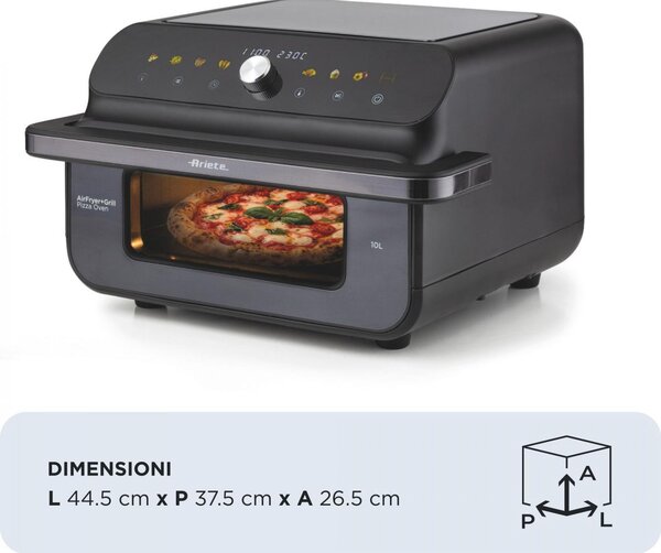 Ariete Friggitrice ad Aria Multifunzione 2 in 1 Capacit 10 Litri Potenza 2000 Watt con Timer colore Nero - 00C464900AR0 Air Fryer + Grill Pizza oven