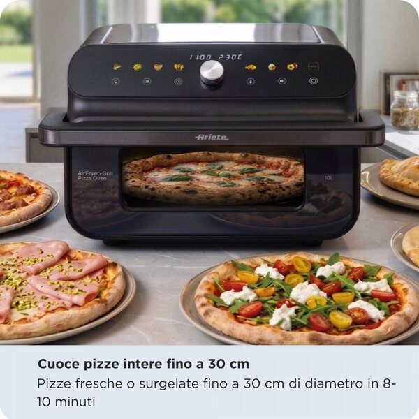 Ariete Friggitrice ad Aria Multifunzione 2 in 1 Capacit 10 Litri Potenza 2000 Watt con Timer colore Nero - 00C464900AR0 Air Fryer + Grill Pizza oven