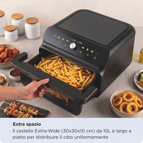 Ariete Friggitrice ad Aria Multifunzione 2 in 1 Capacit 10 Litri Potenza 2000 Watt con Timer colore Nero - 00C464900AR0 Air Fryer + Grill Pizza oven