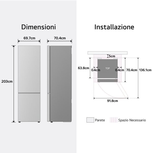 Lg Frigorifero Combinato Capacit 465 Litri Classe energetica C Raffreddamento No Frost colore Nero - GBGW92GCEV.AEVQEUR InstaView