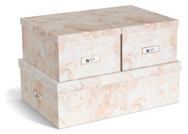 Scatole in set con coperchio beige in cartone 3 pz 31x47x15,5 cm Inge Paper Laminate – Bigso