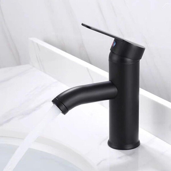 Miscelatore monocomando nero per lavabo, in acciaio inossidabile, con bocchetta curva