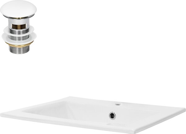 Lavabo LuxeBath Lavabo da appoggio Square, 52,5x45x21 cm, bianco, Vetroceramica, incl. set di scarico con troppopieno