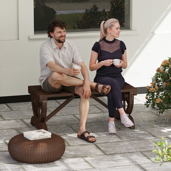 Outsunny Panca a 2 Posti da Esterno in Legno di Abete con Effetto Bruciato (98x50x39.5cm) Gambe con Design a Ruota(Ø41cm)|Aosom