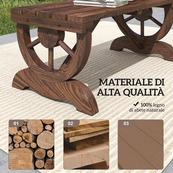 Outsunny Panca a 2 Posti da Esterno in Legno di Abete con Effetto Bruciato (98x50x39.5cm) Gambe con Design a Ruota(Ø41cm)|Aosom