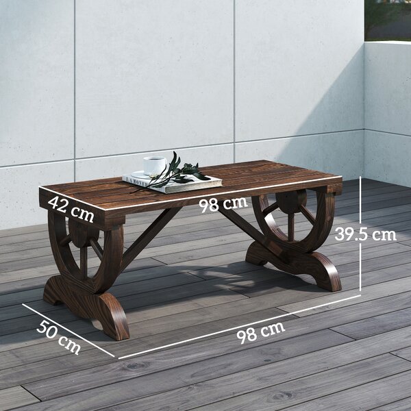 Outsunny Panca a 2 Posti da Esterno in Legno di Abete con Effetto Bruciato (98x50x39.5cm) Gambe con Design a Ruota(Ø41cm)|Aosom