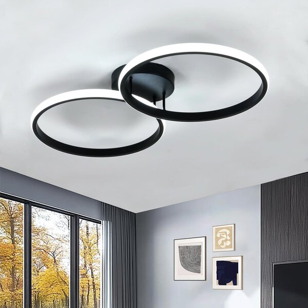 Lampada a soffitto LED Toolight, 2 anelli, 42W, 4725 lumen, 6500K, colore nero, diametro 54 cm, ideale per la cucina