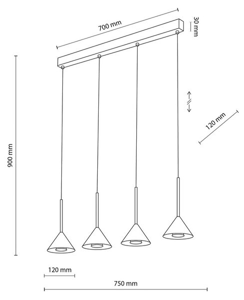 Lampada a sospensione Cono TK Lighting, dimmerabile, Nero, Soggiorno / Sala da pranzo, Metallo, Moderno, Lampada a sospensione