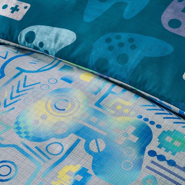 Biancheria da letto per bambini blu/grigia in microfibra per letto singolo 135x200 cm Gamer – Catherine Lansfield