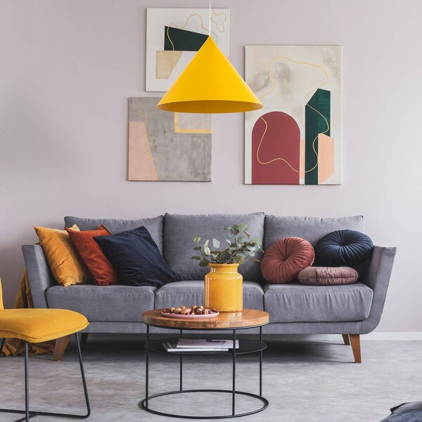 Lampada a sospensione Cono, 1 luce, Ø 50 cm, gialla, E27 Cono TK Lighting, dimmerabile, Giallo / Arancione, Soggiorno / Sala da pranzo, Metallo, Moderno