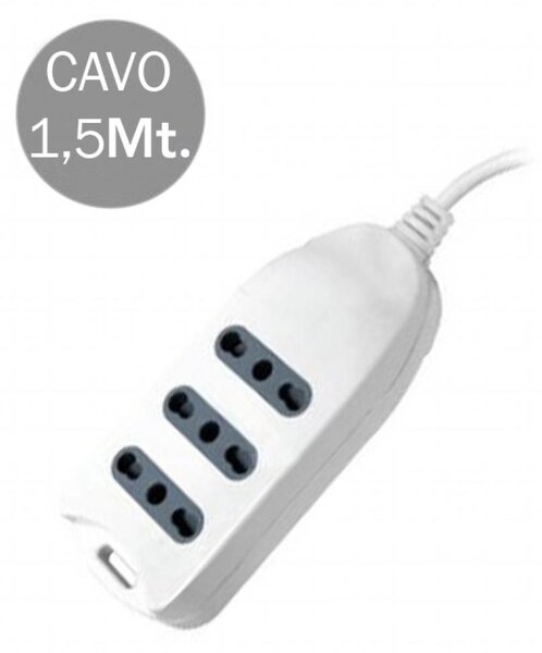 V-TAC Multipresa ciabatta 3 posti prese/bipasso 10/16A standard italiano con attacco a parete - sku 8706