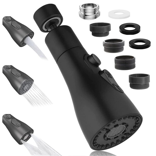 Prolunga per rubinetto da cucina - Rotazione a 360 gradi - 3 tipi di getto - Colore nero - Adatta per cucina e bagno
