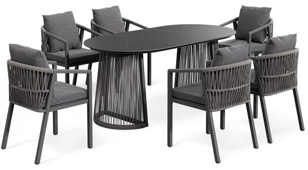 Set di mobili da giardino di volio ARNELI – grigio, ampio set da giardino con tavolo e 6 sedie, mobili da terrazza per esterni, robusti e comodi