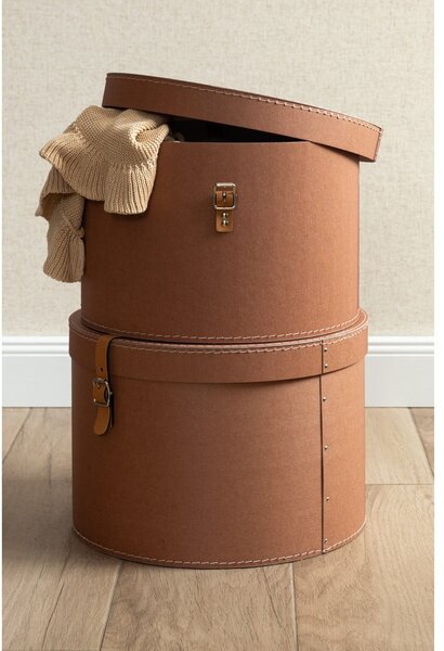 Scatole in set con coperchio marroni in cartone 2 pz ø 37,5x25 cm Rut Restore Paper Laminate – Bigso