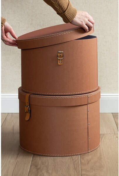 Scatole in set con coperchio marroni in cartone 2 pz ø 37,5x25 cm Rut Restore Paper Laminate – Bigso
