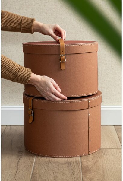 Scatole in set con coperchio marroni in cartone 2 pz ø 37,5x25 cm Rut Restore Paper Laminate – Bigso
