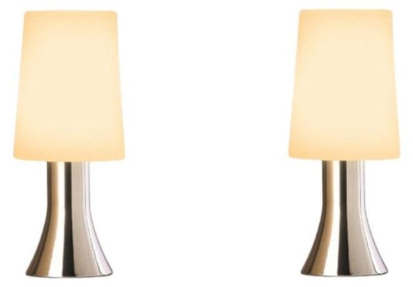 2 lampade da comodino moderne Jannis con dimmer a sfioramento, finitura nichel