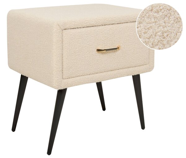 BELIANI Comodino con rivestimento in bouclé beige e cassetto, design minimalista per la camera da letto