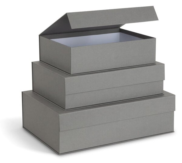 Scatole in set con coperchio grigie in cartone 3 pz 42,5x29,5x13 cm Kian Paper Laminate – Bigso