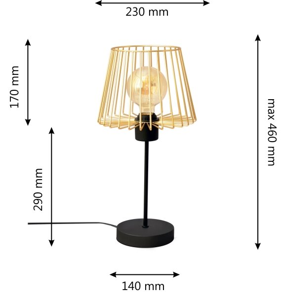 Lampada da tavolo TORRI 1xE27/15W/230V oro/nero