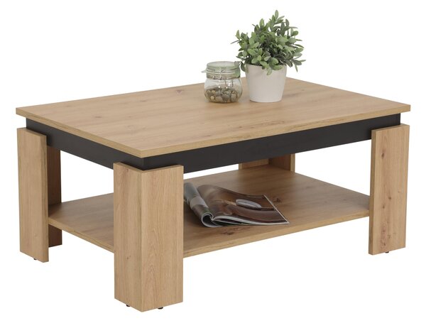 Tavolino da salotto Tim II - Decoro artigianale in rovere - Struttura in legno con ampio ripiano - Rivestimento in melamina - Dimensioni L90xP60cm