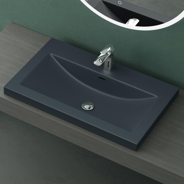 Lavabo da incasso Mai & Mai, 76,5 cm, in resina minerale opaca, colore antracite