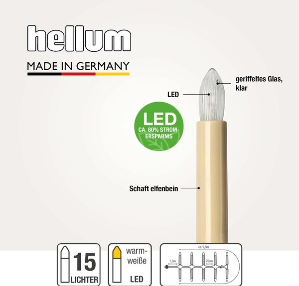 HELLUM Fata LED con 15 candele a increspatura avorio caldo 12,5m