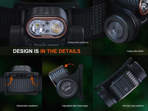 Fenix HM55RABL - Lampada frontale ricaricabile LED dimmerabile LED/USB 1600mAh IP68 1200lm 141,2 h nera